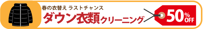 ダウン衣類クリーニング半額
